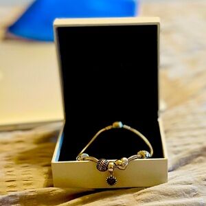 An original Pandora Bracelet with 3 exceptional charms, as well as 2 clamps!